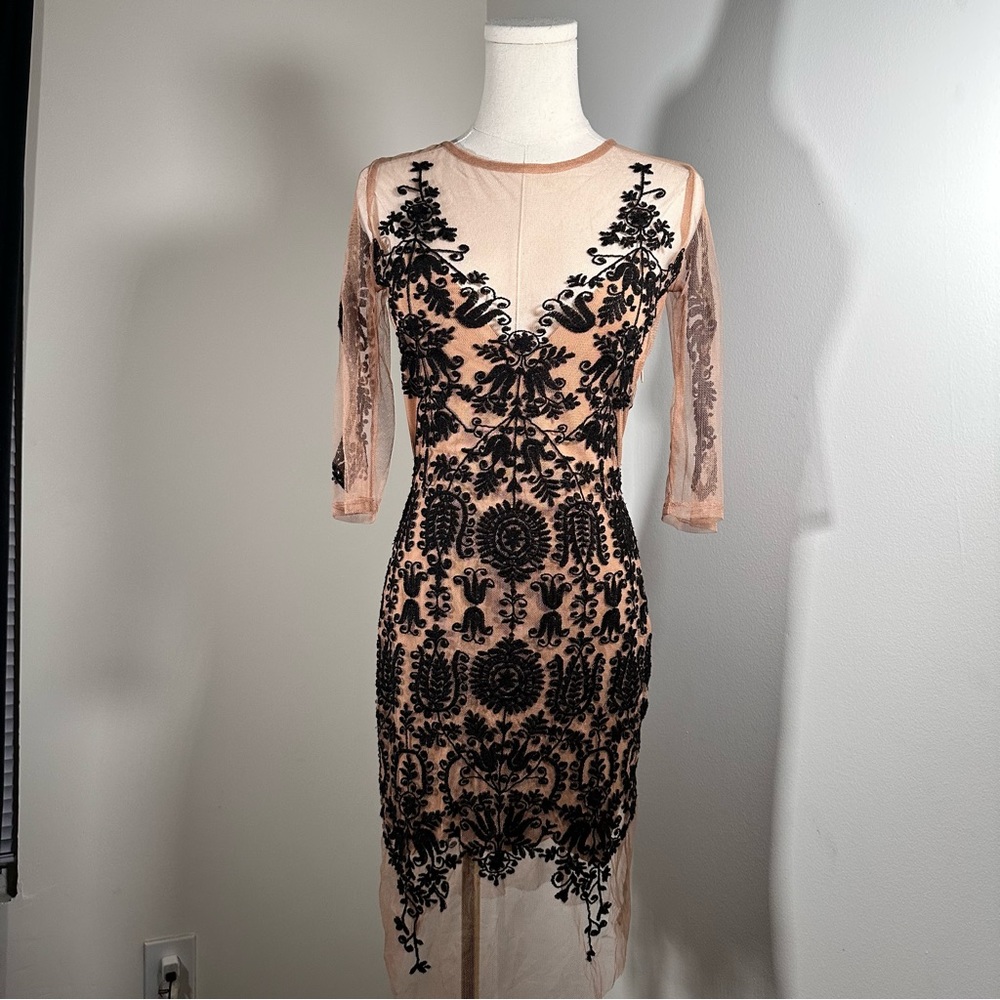 NWT For love and lemons illusion English Victorian dress black nude mesh size s